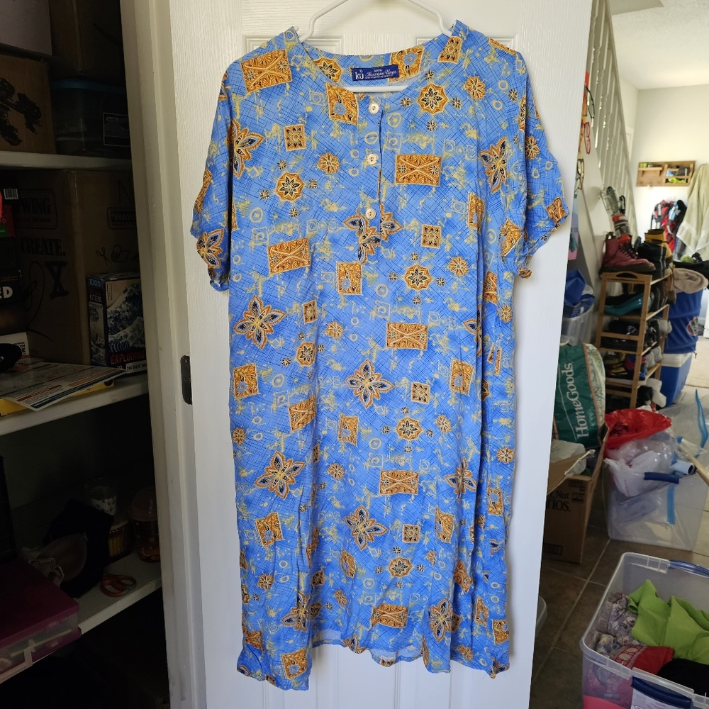 Vintage Indian Baby Blue & Orange Spring Summer Casual Hippie Boho Sun Dress - Picture 8 of 12